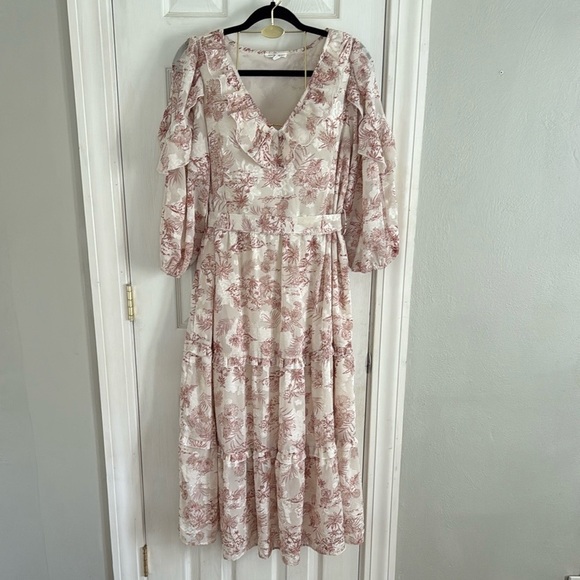Blu Pepper Dresses & Skirts - Blu Pepper Long Sleeve Floral Dress in Pink and Cream